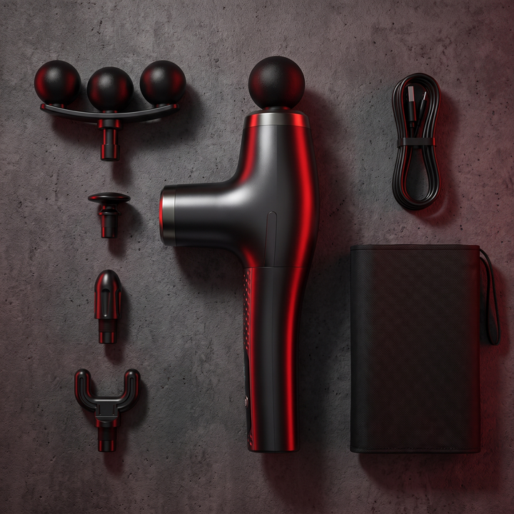 Professional Electric Massage Gun Long Bent Handle Deep Tissue Muscle Massager Rechargeable Percussion Massager for Back Neck Shoulders Muscle Relief Home Gym Recovery - Complete Accessory Kit