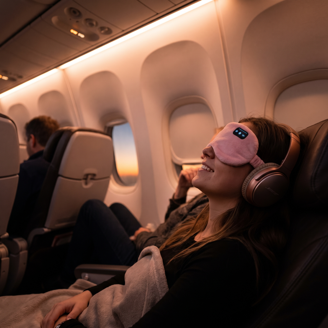 Bluetooth Sleep Mask Wireless Sleeping Headphones 3D Eye Mask - Pink lifestyle airplane travel