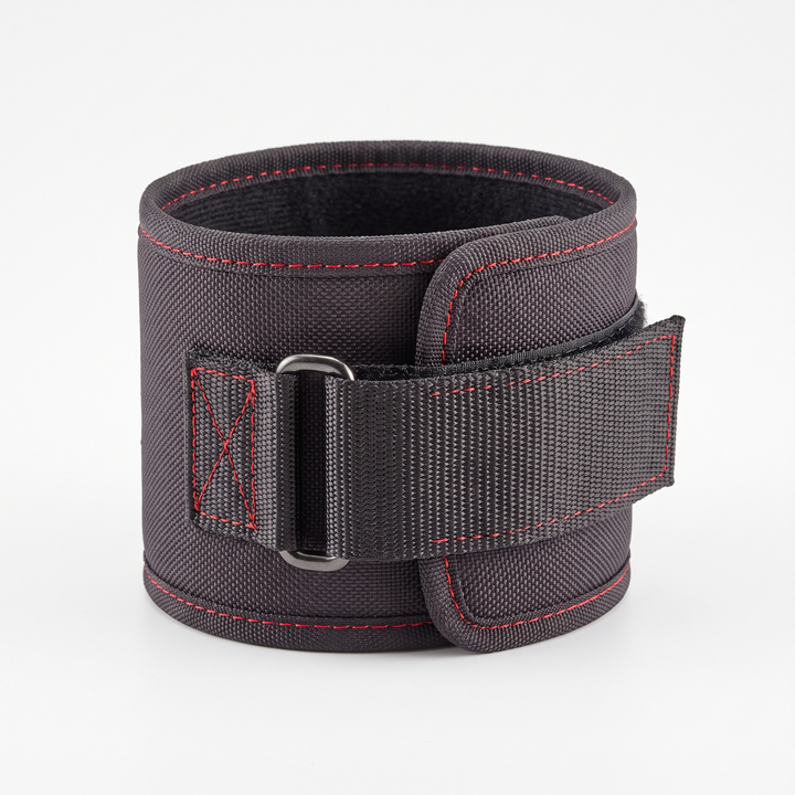 Close-up of adjustable arm cuff strap for home blood pressure monitor
