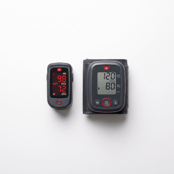 Pulse oximeter and blood pressure monitor set for home health tracking