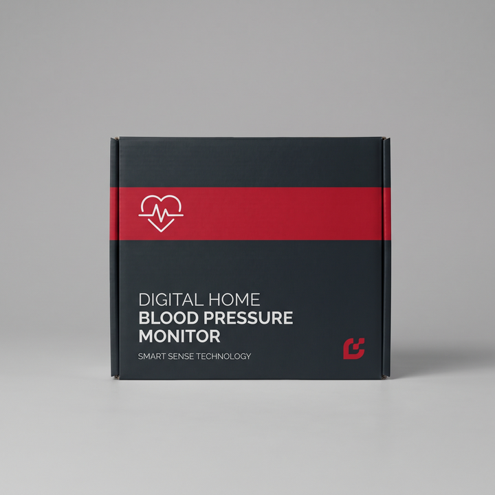 Blood pressure monitor packaging box for home health tracking