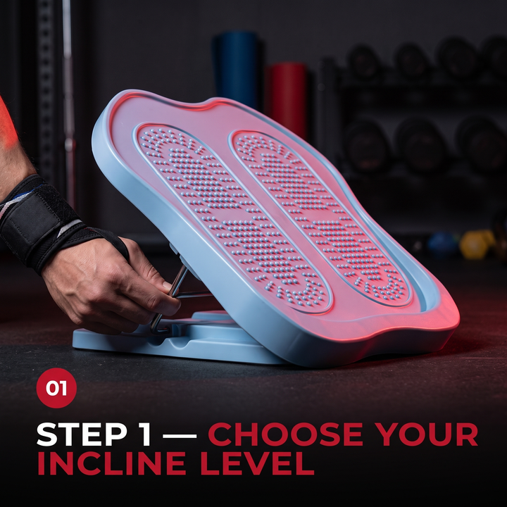 How-to-use step 1: choose your incline level on the calf stretch board