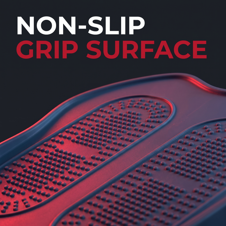 Macro detail of the non-slip grip surface on the calf stretch board