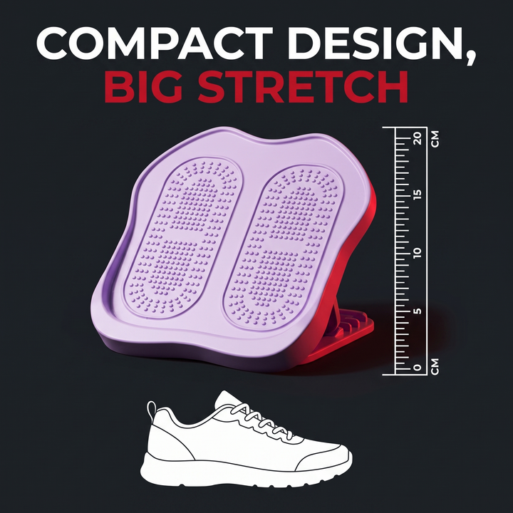 Size comparison graphic showing the compact footprint of the incline stretching board