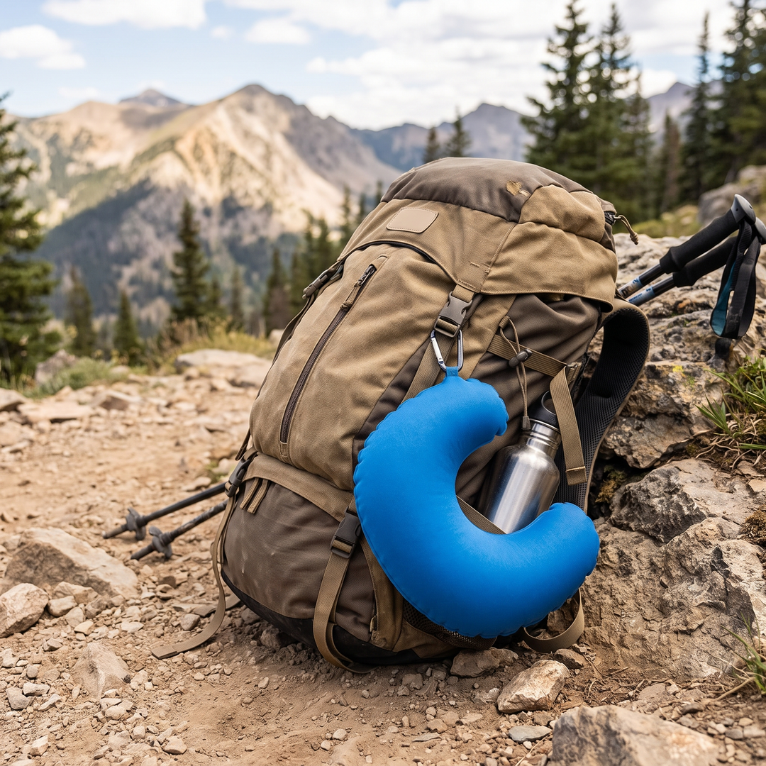 Portable Inflatable Camping Pillow Ultralight Travel Pillow Neck Lumbar Support Hiking Backpacking Sleeping Pillow Compact Air Pillow for Outdoor Home Use - Blue hiking trail backpack lifestyle