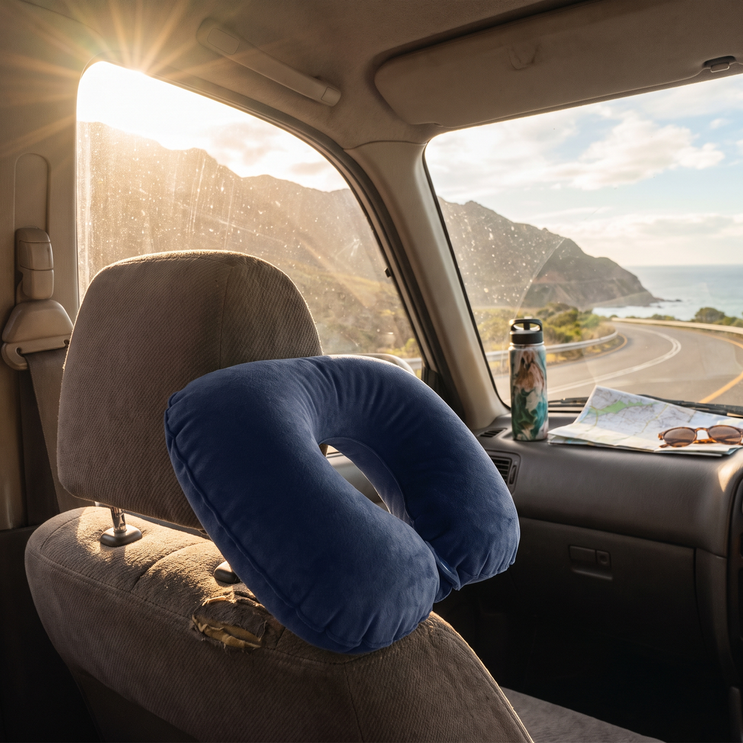 Portable Inflatable Camping Pillow Ultralight Travel Pillow Neck Lumbar Support Hiking Backpacking Sleeping Pillow Compact Air Pillow for Outdoor Home Use - Blue road trip car travel lifestyle