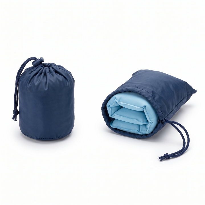 Portable Inflatable Camping Pillow Ultralight Travel Pillow Neck Lumbar Support Hiking Backpacking Sleeping Pillow Compact Air Pillow for Outdoor Home Use - Blue in travel storage pouch