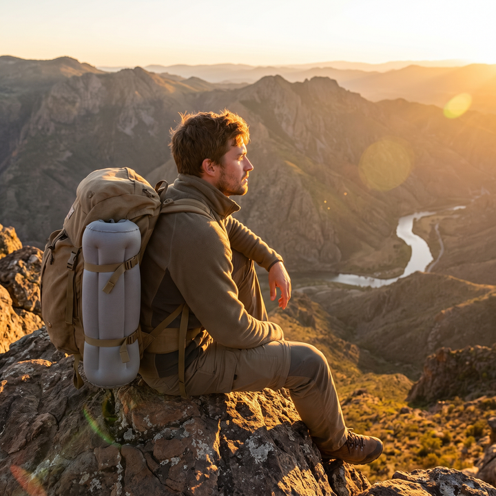 Portable Inflatable Camping Pillow Ultralight Travel Pillow Neck Lumbar Support Hiking Backpacking Sleeping Pillow Compact Air Pillow for Outdoor Home Use - Grey mountain summit backpacking lifestyle