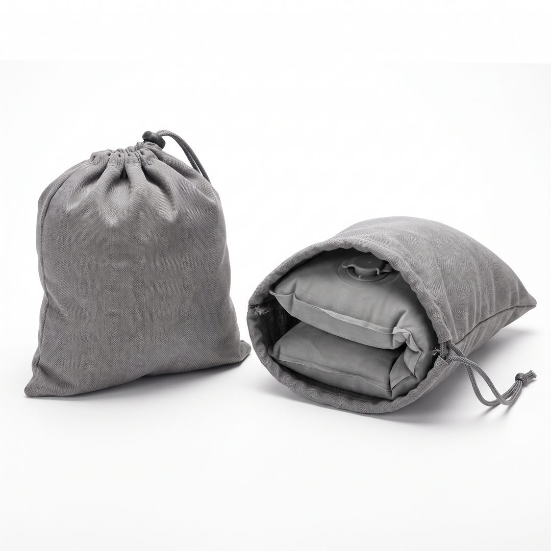 Portable Inflatable Camping Pillow Ultralight Travel Pillow Neck Lumbar Support Hiking Backpacking Sleeping Pillow Compact Air Pillow for Outdoor Home Use - Grey in travel storage pouch