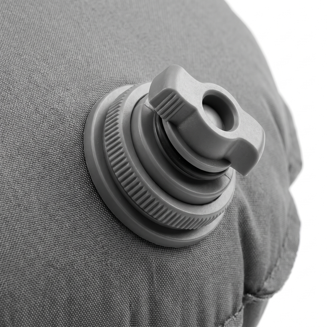 Portable Inflatable Camping Pillow Ultralight Travel Pillow Neck Lumbar Support Hiking Backpacking Sleeping Pillow Compact Air Pillow for Outdoor Home Use - Grey valve detail closeup