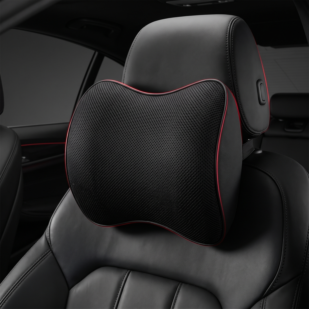 Ergonomic Car Neck Pillow Memory Foam Headrest Cushion - Black Headrest configuration mounted in car interior