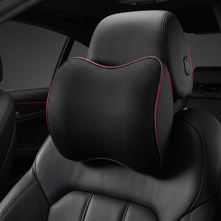 Ergonomic Car Neck Pillow Memory Foam Headrest Cushion - Black Headrest configuration mounted in car interior