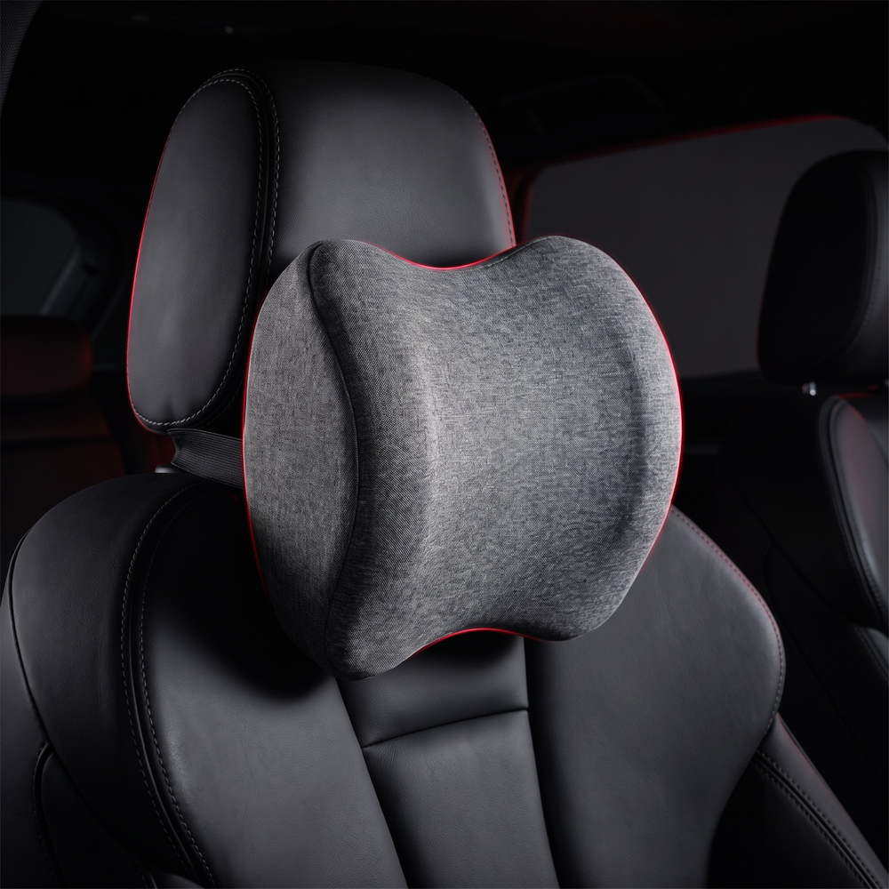 Ergonomic Car Neck Pillow Memory Foam Headrest Cushion - Gray Headrest configuration mounted in car interior