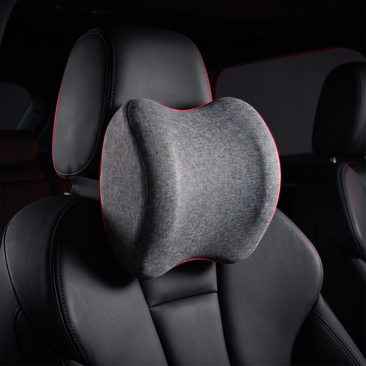 Ergonomic Car Neck Pillow Memory Foam Headrest Cushion - Gray Headrest configuration mounted in car interior