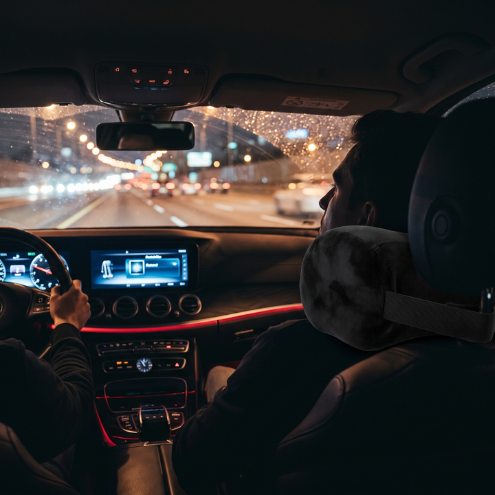 Ergonomic Car Neck Pillow Memory Foam Headrest Cushion - lifestyle night highway driving comfort