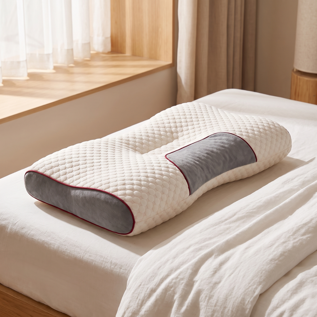 Ergonomic Cervical Neck Pillow Orthopedic Support Pillow for Sleeping Soybean Fiber SPA Massage Pillow Neck Pain Relief Home Use - Hero 3/4 angle bedroom
