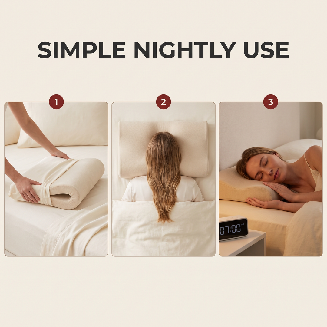 Ergonomic Cervical Neck Pillow Orthopedic Support Pillow for Sleeping Soybean Fiber SPA Massage Pillow Neck Pain Relief Home Use - Simple nightly use steps