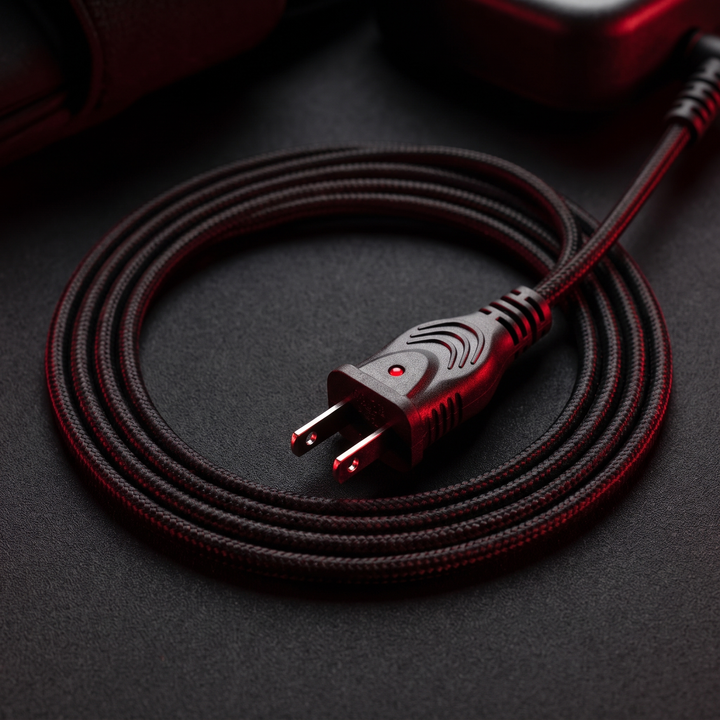 Close-up of the power cord and plug