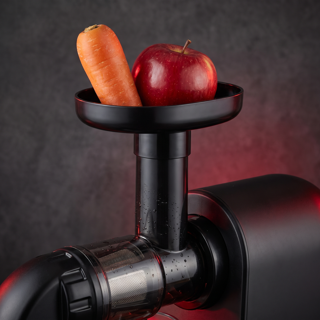 Professional Cold Press Juicer Slow Masticating Juicer - feed chute closeup with whole produce