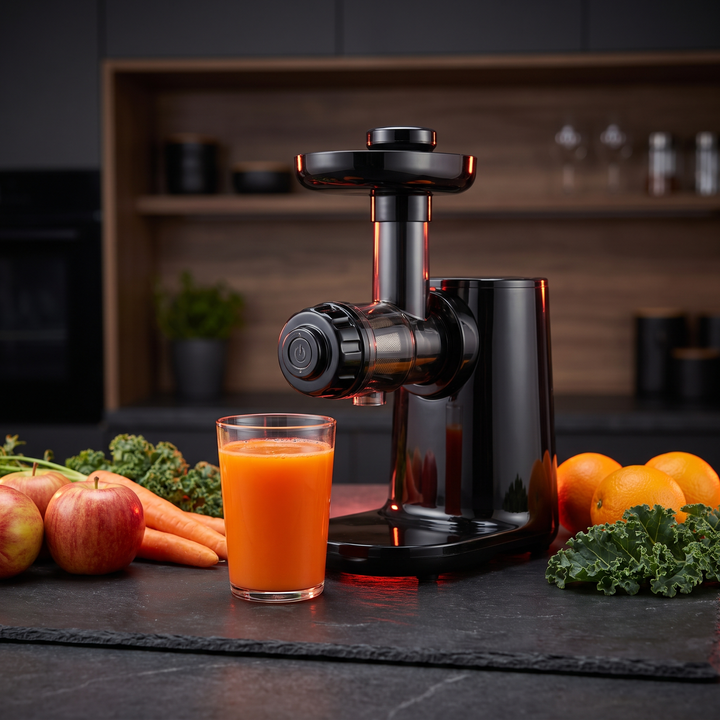 Professional Cold Press Juicer Slow Masticating Juicer - fresh juice glass lifestyle shot