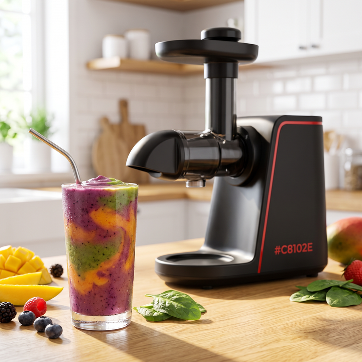 Professional Cold Press Juicer Slow Masticating Juicer - fresh fruit smoothie lifestyle shot