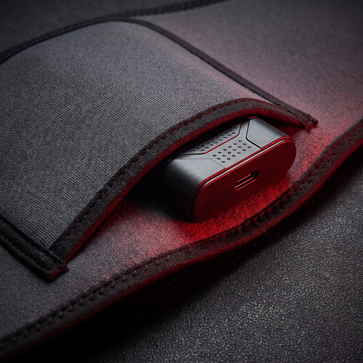 Close-up of the cordless USB charging port on the heat wrap belt