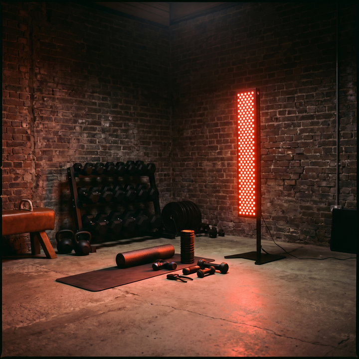 PHYSIOATHLETX Dual Chip LED Red Light Recovery Panel - home gym recovery corner lifestyle
