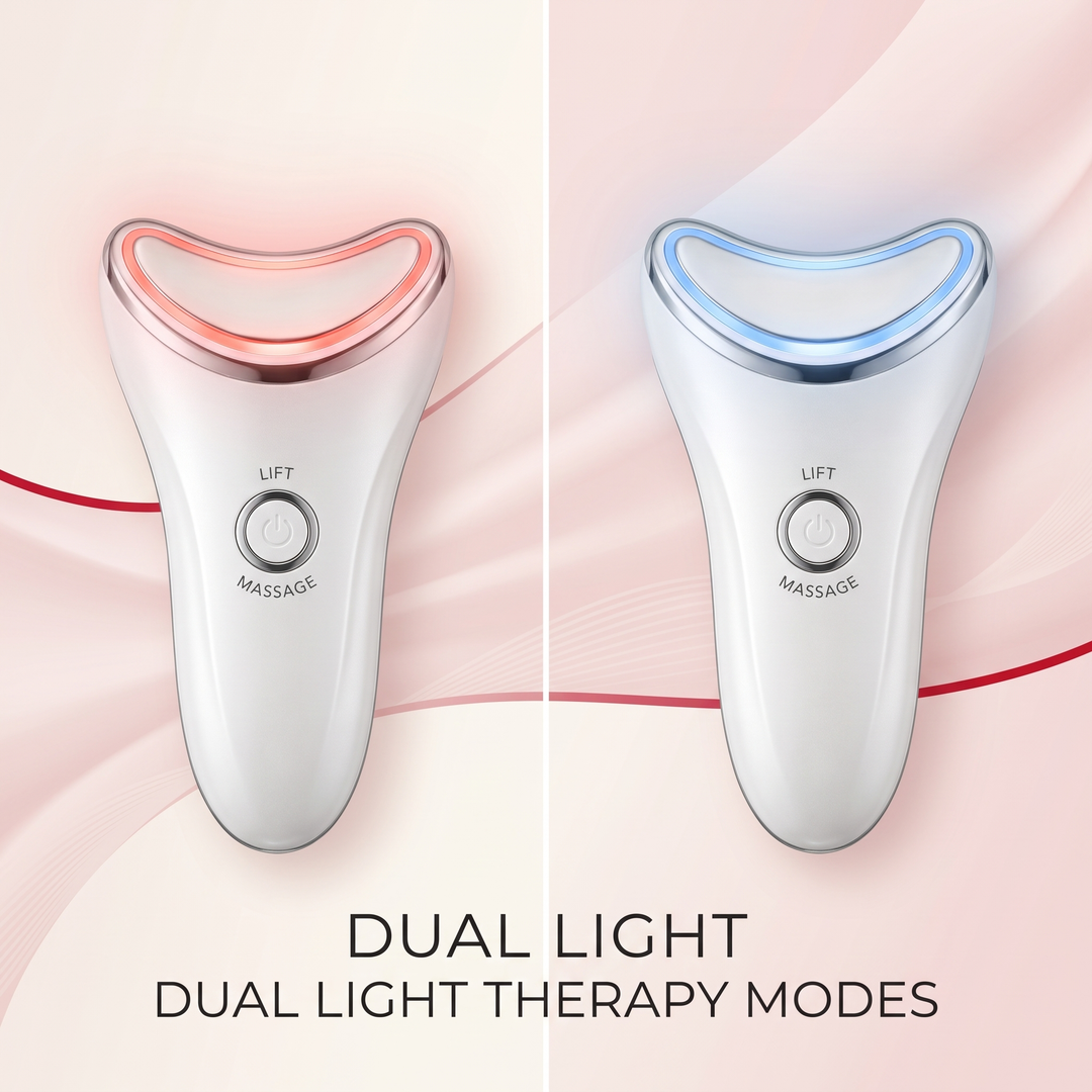 Dual light therapy modes callout, red and blue