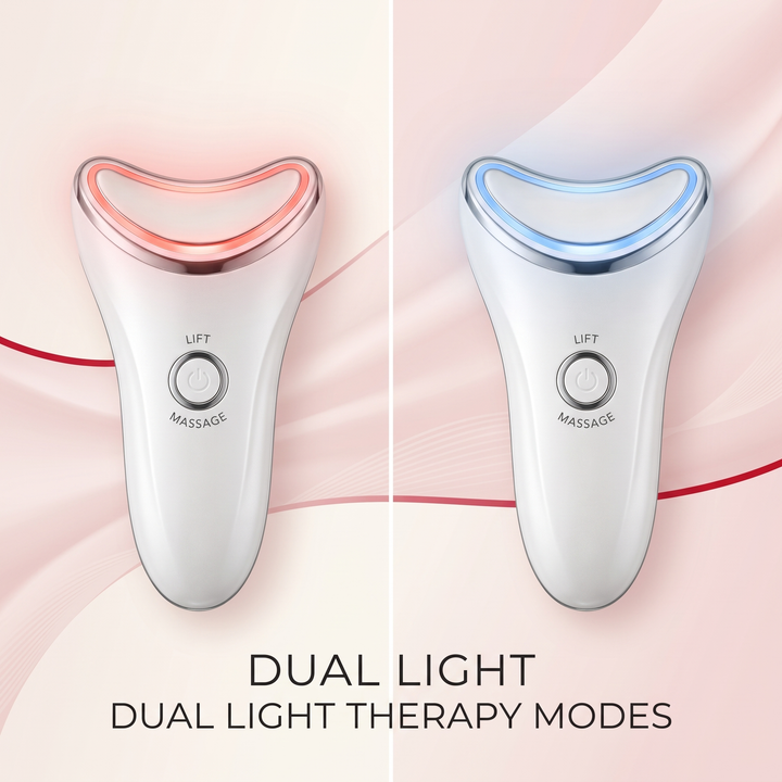 Dual light therapy modes callout, red and blue