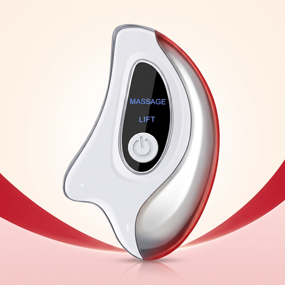 Front view of white electric Gua Sha face massager