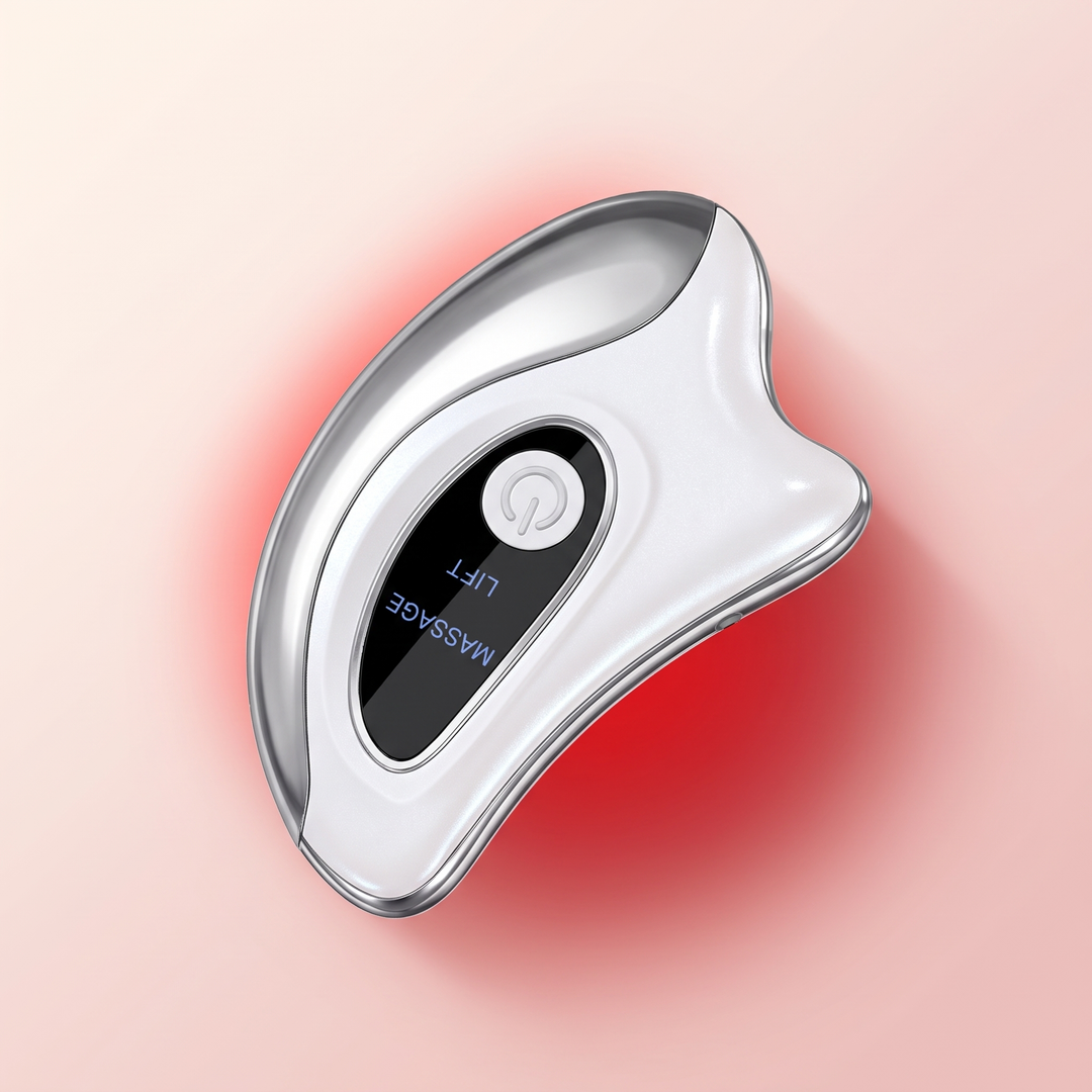 White electric Gua Sha face massager with heated scraping board and ergonomic handle