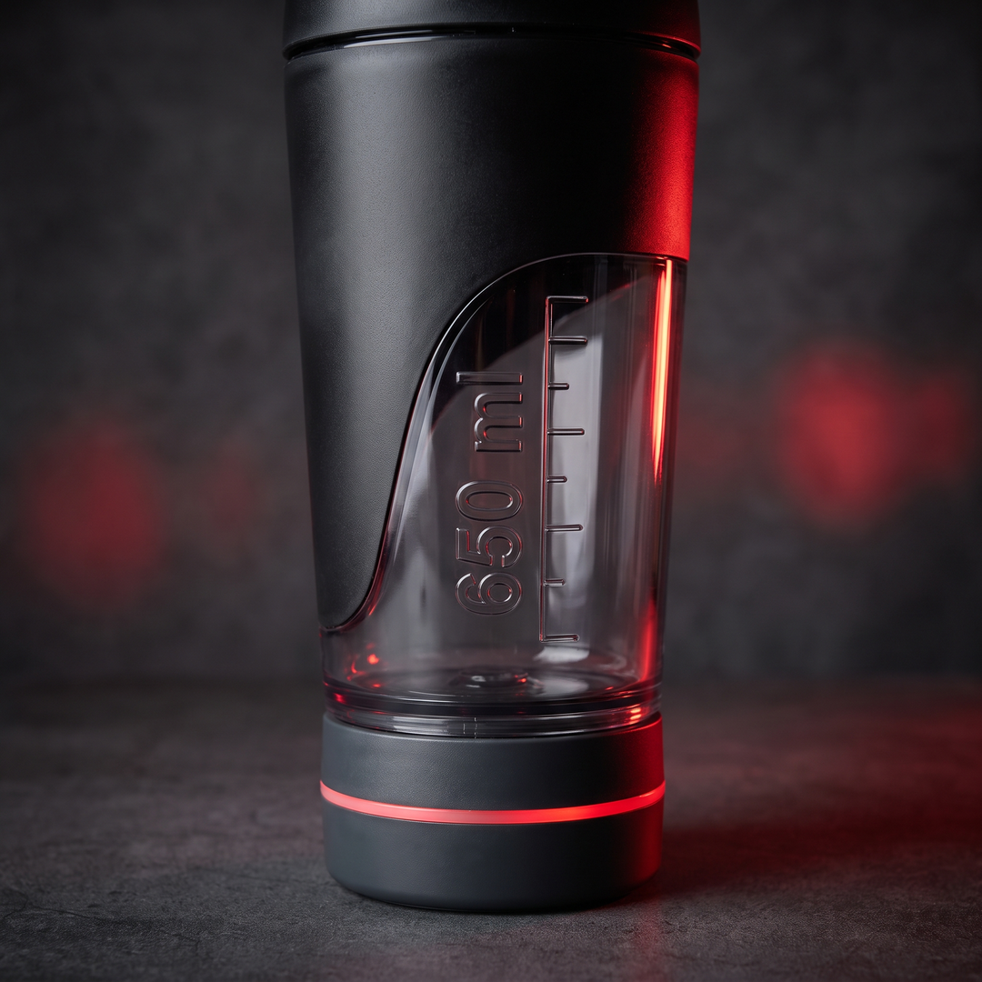 Electric Protein Shaker Bottle 650ml - Black - 650ml capacity markings