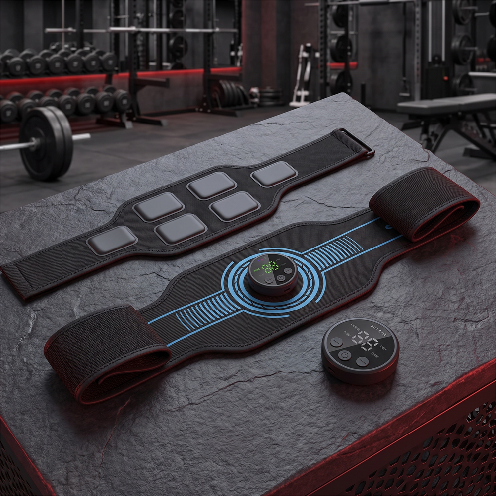 Professional EMS Muscle Stimulator Belt Abdominal Toning Belt Electric ABS Trainer Arm Leg Back Muscle Stimulation Fitness Massager Home Gym - full kit belly belt with 2 arm pads and control unit