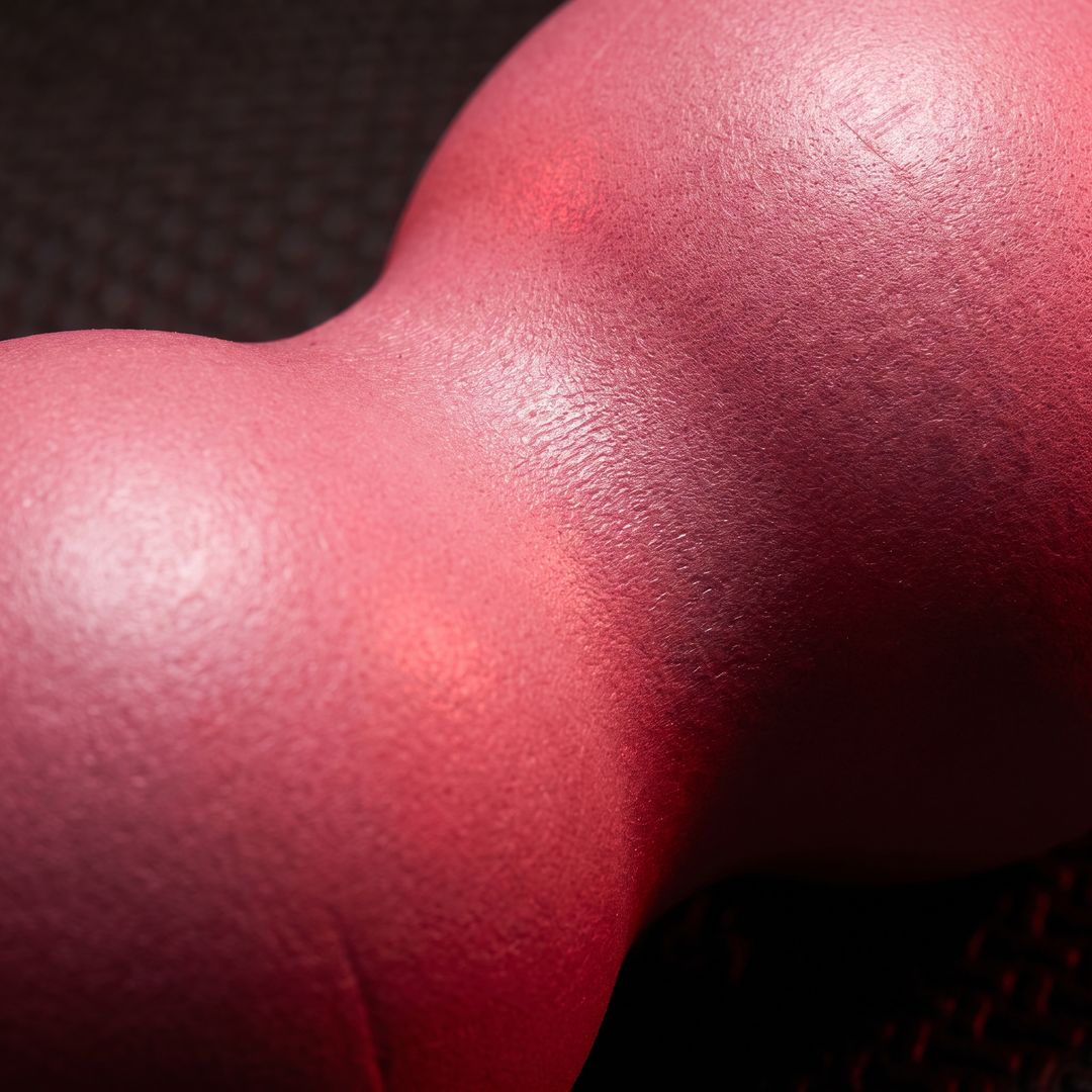 Close-up of smooth outer surface of PHYSIOATHLETX pink peanut massage ball