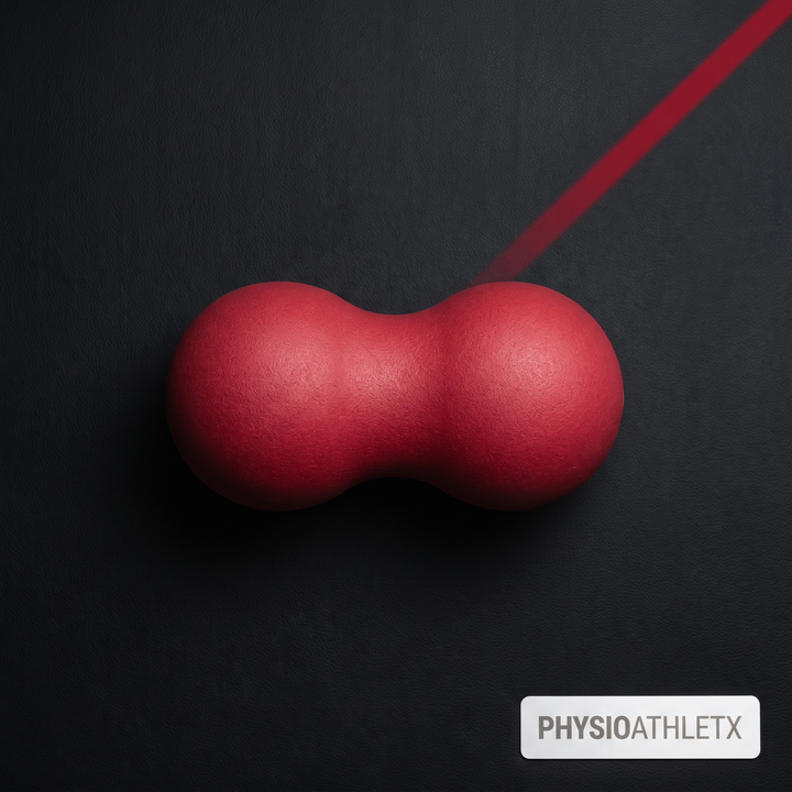 PHYSIOATHLETX peanut massage ball product shot with brand wordmark