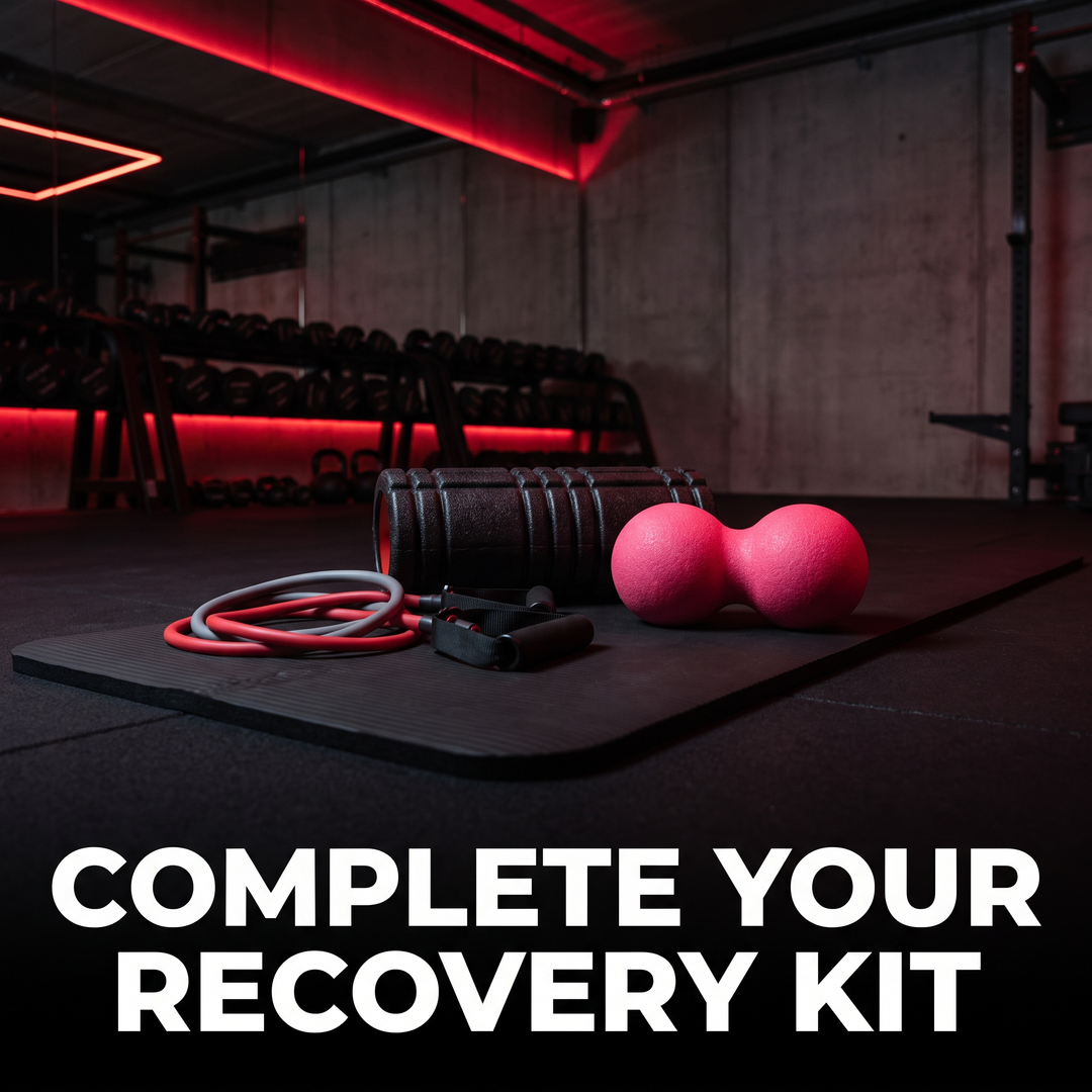 PHYSIOATHLETX peanut massage ball as part of a complete recovery kit with foam roller and resistance bands