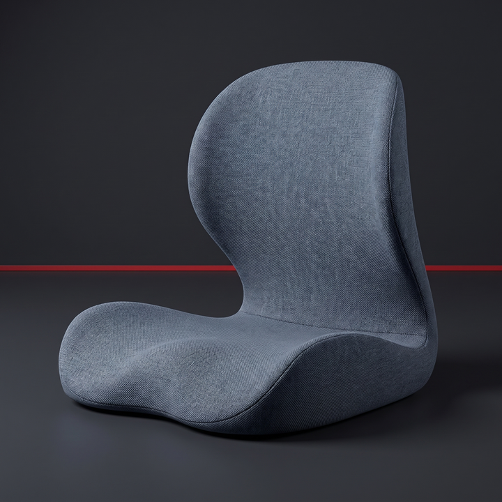 Ergonomic lumbar support seat cushion with memory foam backrest, blue gray, studio hero shot