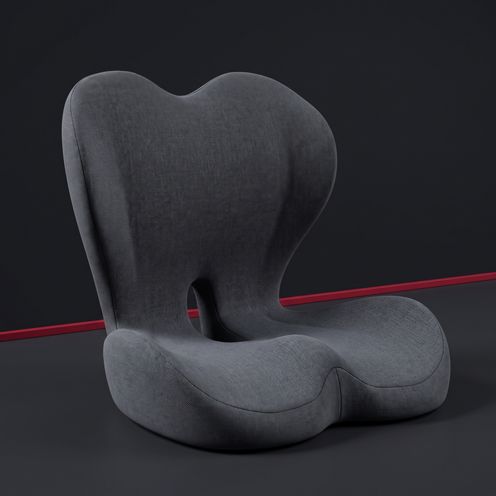 Ergonomic lumbar support seat cushion with memory foam backrest, deep gray, studio hero shot