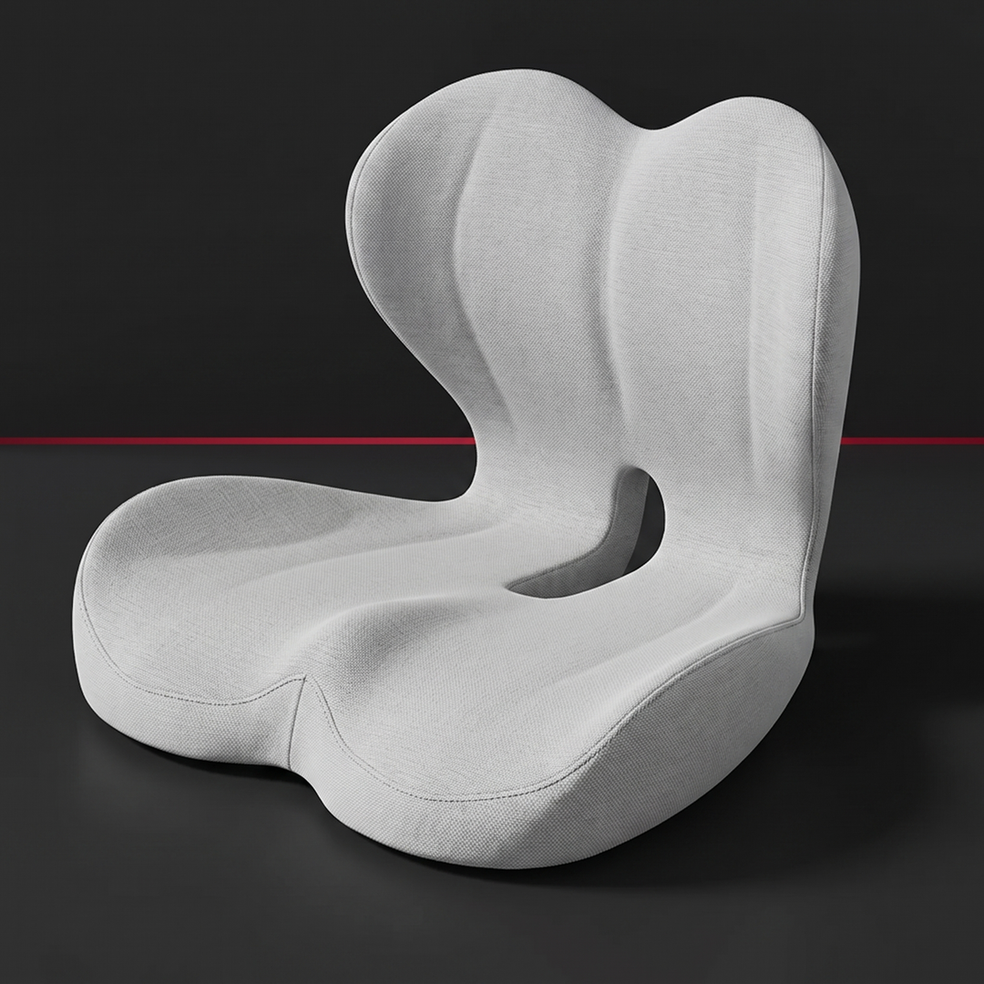 Ergonomic lumbar support seat cushion with memory foam backrest, light gray, studio hero shot