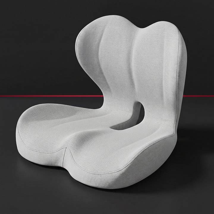 Ergonomic lumbar support seat cushion with memory foam backrest, light gray, studio hero shot
