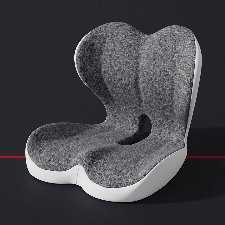 Ergonomic lumbar support seat cushion with memory foam backrest, mixed gray, studio hero shot