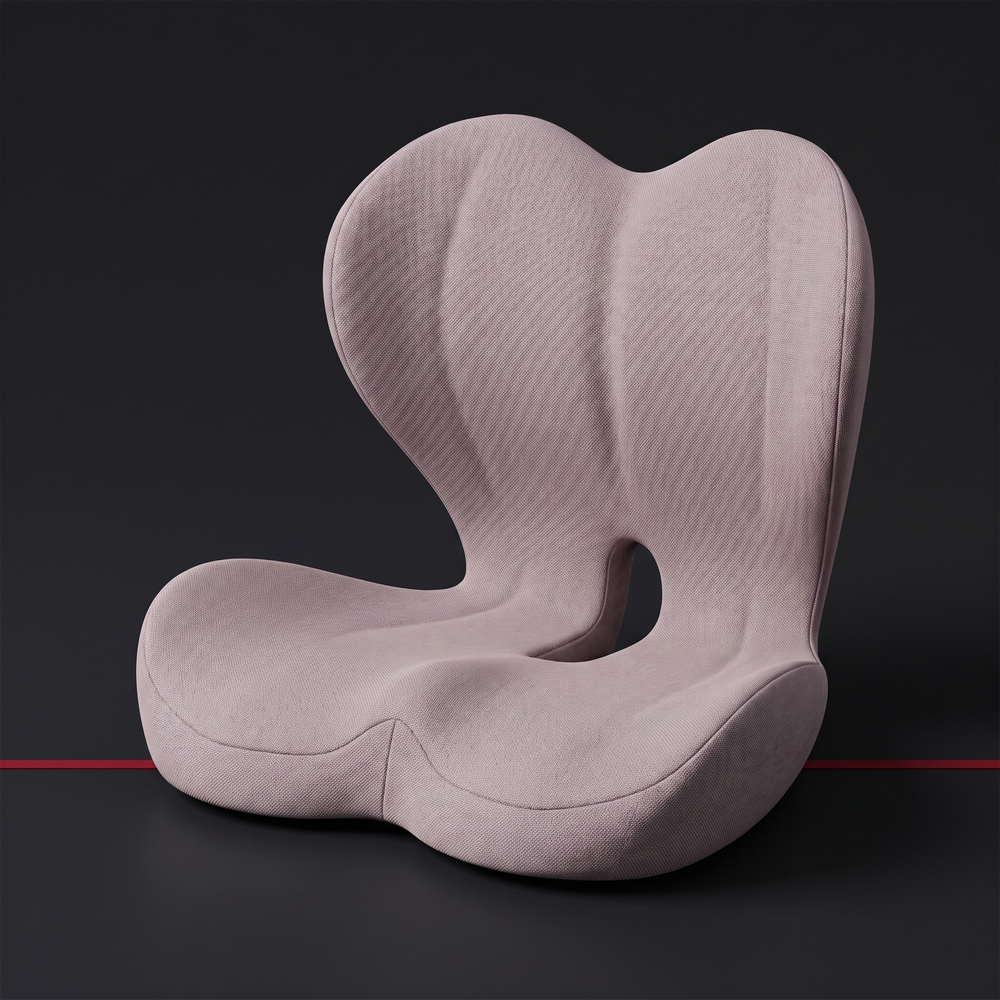Ergonomic lumbar support seat cushion with memory foam backrest, pink gray, studio hero shot