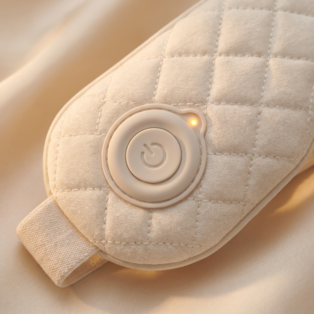 PhysioAthletX 3D Compression Eye Massager - control button and LED indicator close-up