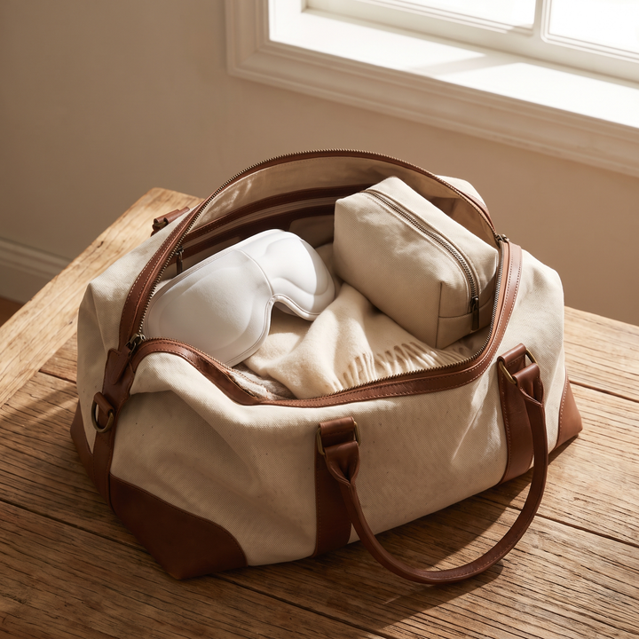 PhysioAthletX 3D Compression Eye Massager - packed for travel in a bag
