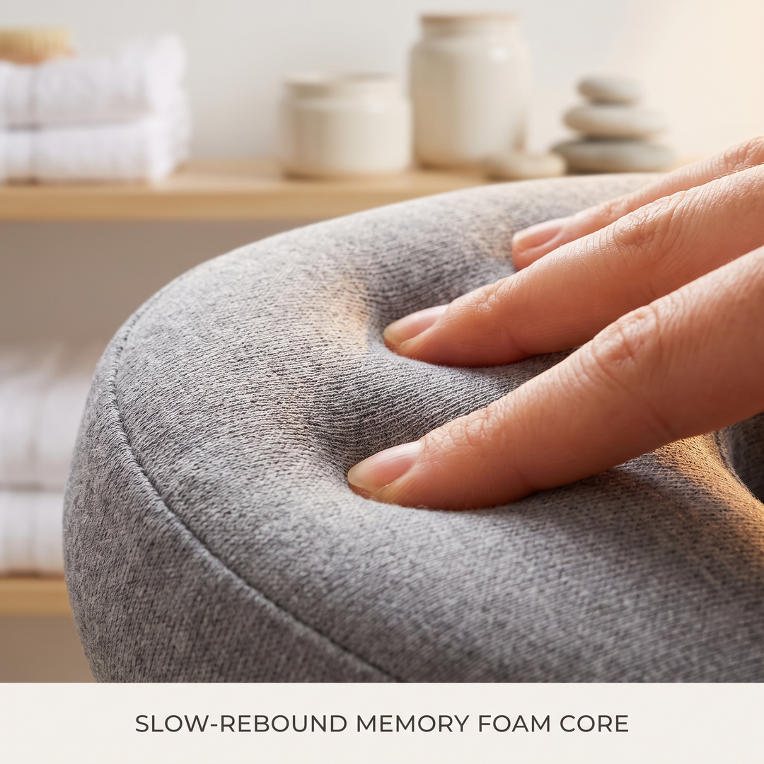 Close-up of slow-rebound memory foam texture on a massage headrest cushion