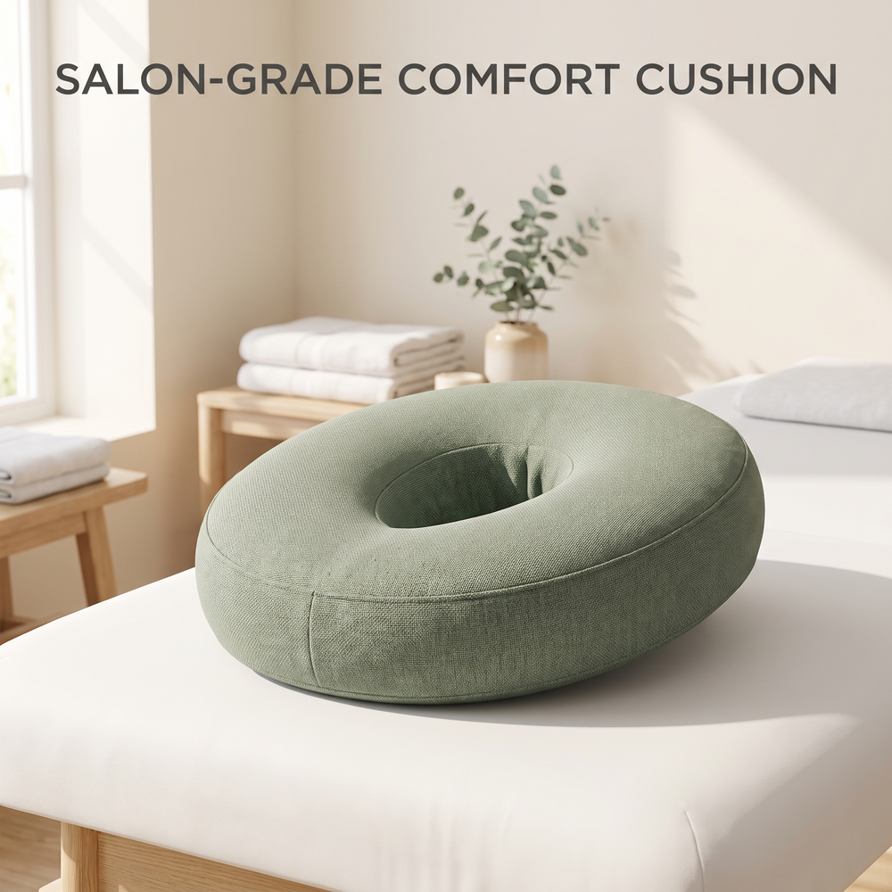 Sage green memory foam face-down massage headrest cushion for spa treatment tables
