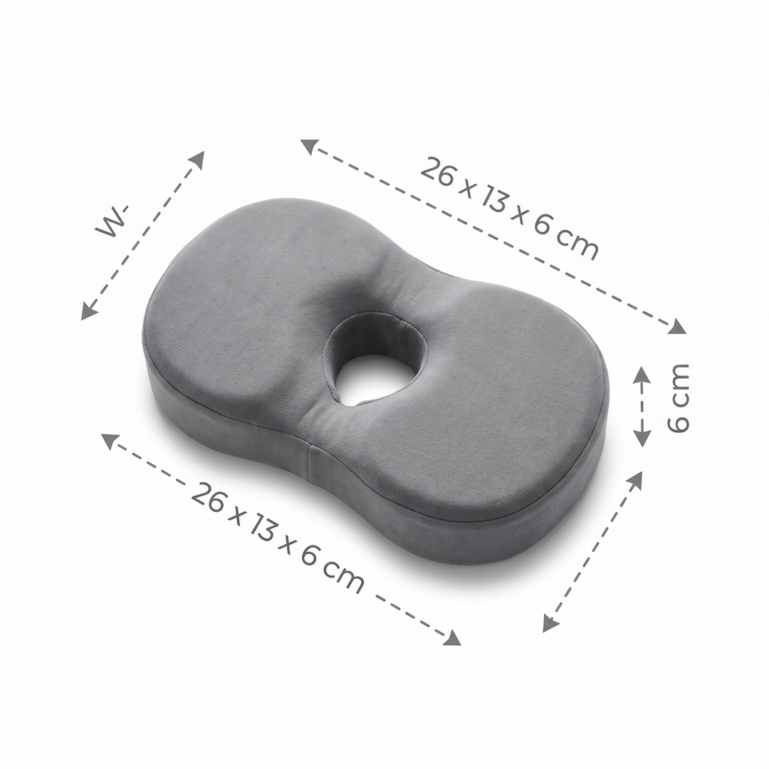 Size reference diagram of memory foam massage headrest cushion, 26 x 13 x 6 cm