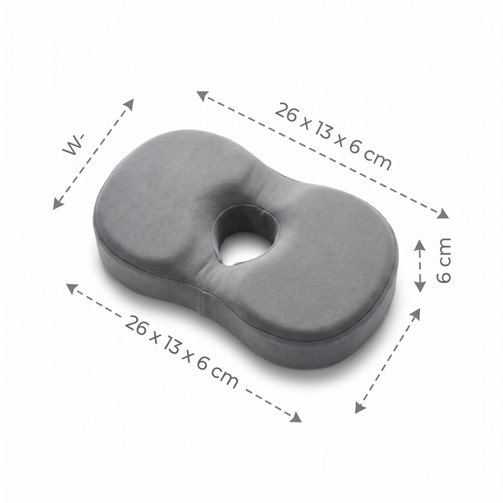Size reference diagram of memory foam massage headrest cushion, 26 x 13 x 6 cm