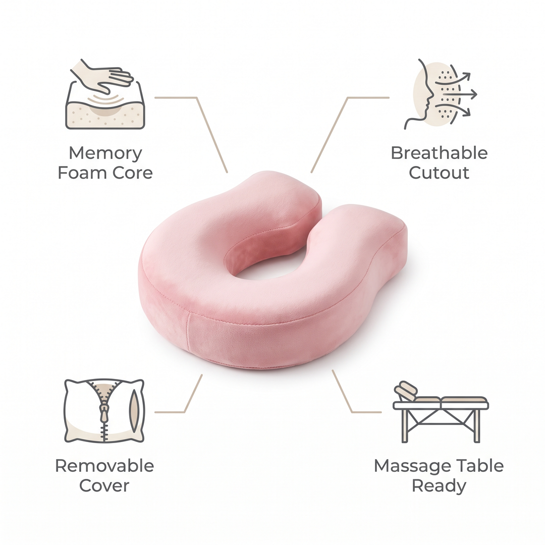 Spec summary of pink memory foam massage table headrest cushion features