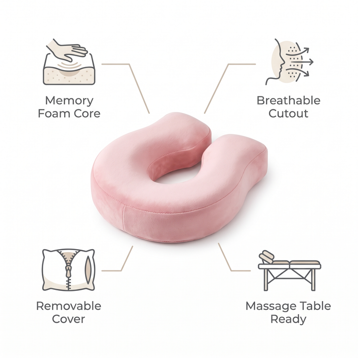 Spec summary of pink memory foam massage table headrest cushion features